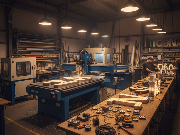 Werkstatt-Interieur einer Lichtwerbungs-Produktion