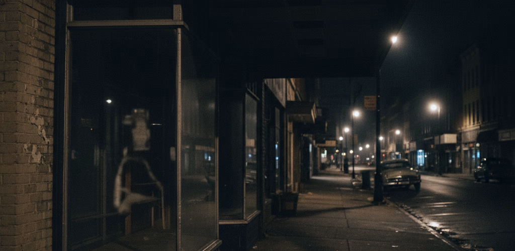 Dunkle, unbeleuchtete Ladenfront bei Nacht